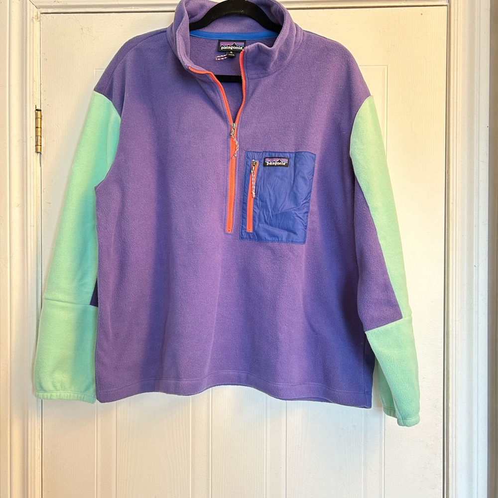 Purple and Mint Quarter-Zip Fleece Pullover
